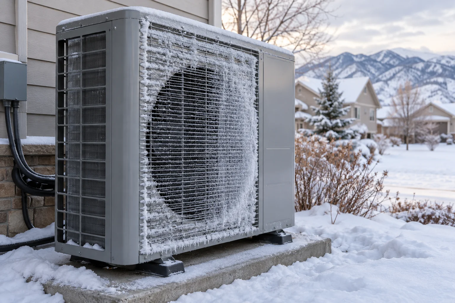 Illustrative frost on an outdoor heat pump coil